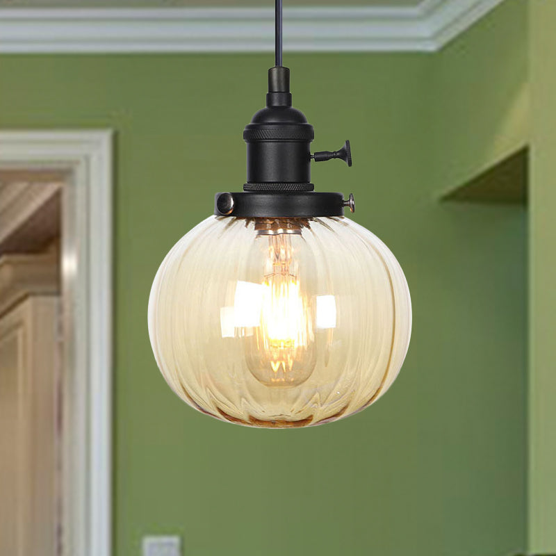 Lampada a sospensione globale Stile vintage Amber/Glass Clear Rested 1 Light Living Living Regolable Affermazione Luce in nero/Bronzo/Brass