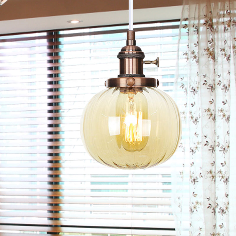 Lampada a sospensione globale Stile vintage Amber/Glass Clear Rested 1 Light Living Living Regolable Affermazione Luce in nero/Bronzo/Brass