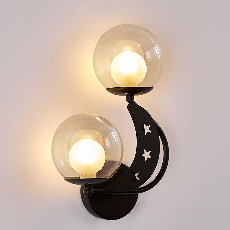 Left/Right Ball Wall Sconce Modern Style 2-Light Clear Glass Wall Mount Lamp Kit in Black/Gold