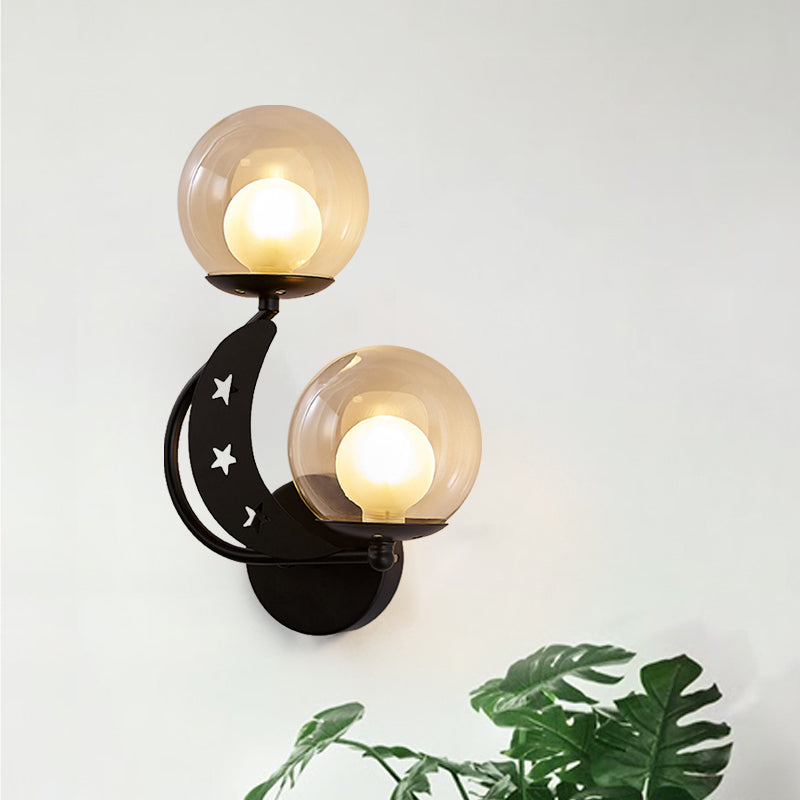 Left/Right Ball Wall Sconce Modern Style 2-Light Clear Glass Wall Mount Lamp Kit in Black/Gold