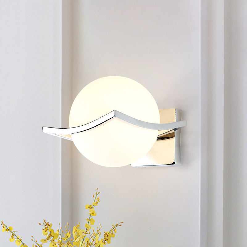 Globe Bedroom Wall Sconce Light Matte White Glass 1 Bulb Minimalist Wall Mount Lamp in Chrome Box