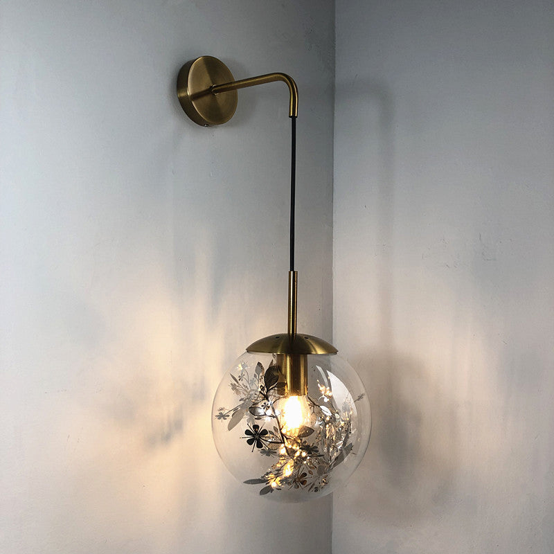 6"/8" W Simple Sphere Sconce Light Clear Glass 1 Light Silver/Gold Wall Mount Light Fixture with Shattered Leaf