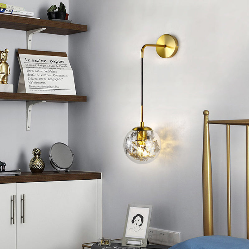 6"/8" W Simple Sphere Sconce Light Clear Glass 1 Light Silver/Gold Wall Mount Light Fixture with Shattered Leaf