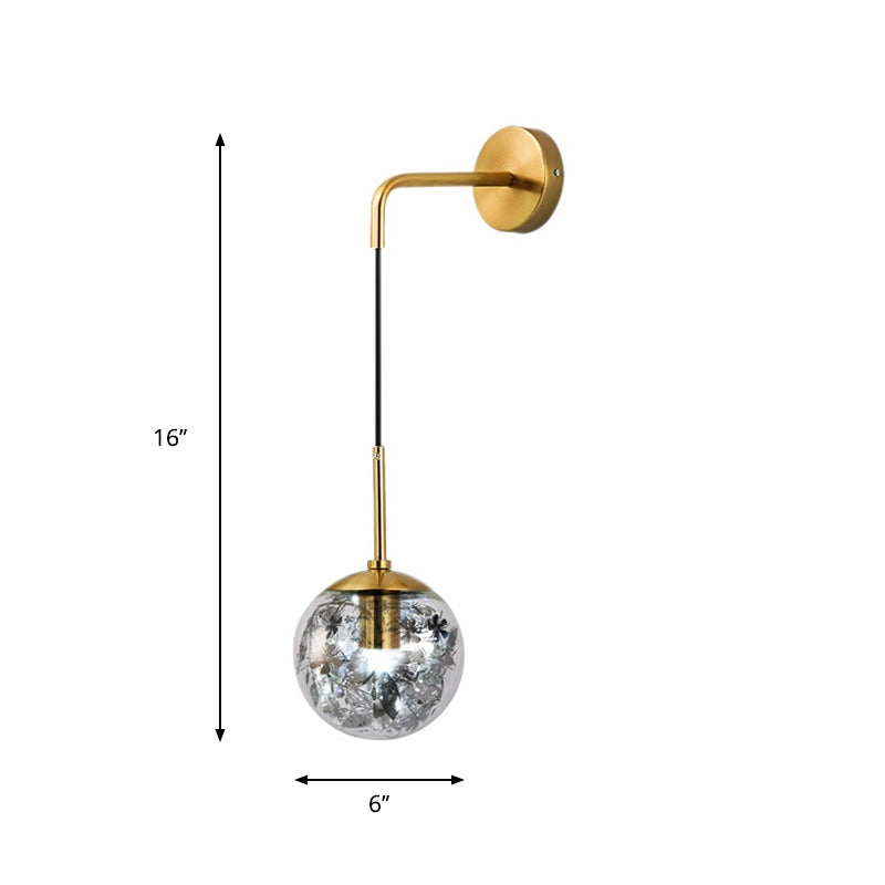 6"/8" W Simple Sphere Sconce Light Clear Glass 1 Light Silver/Gold Wall Mount Light Fixture with Shattered Leaf