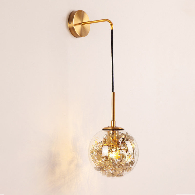 6"/8" W Simple Sphere Sconce Light Clear Glass 1 Light Silver/Gold Wall Mount Light Fixture with Shattered Leaf