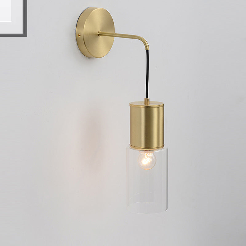 Brass Tube Wall Sconce Light Minimal Single Light Clear Glass Wall Mount Lamp Kit