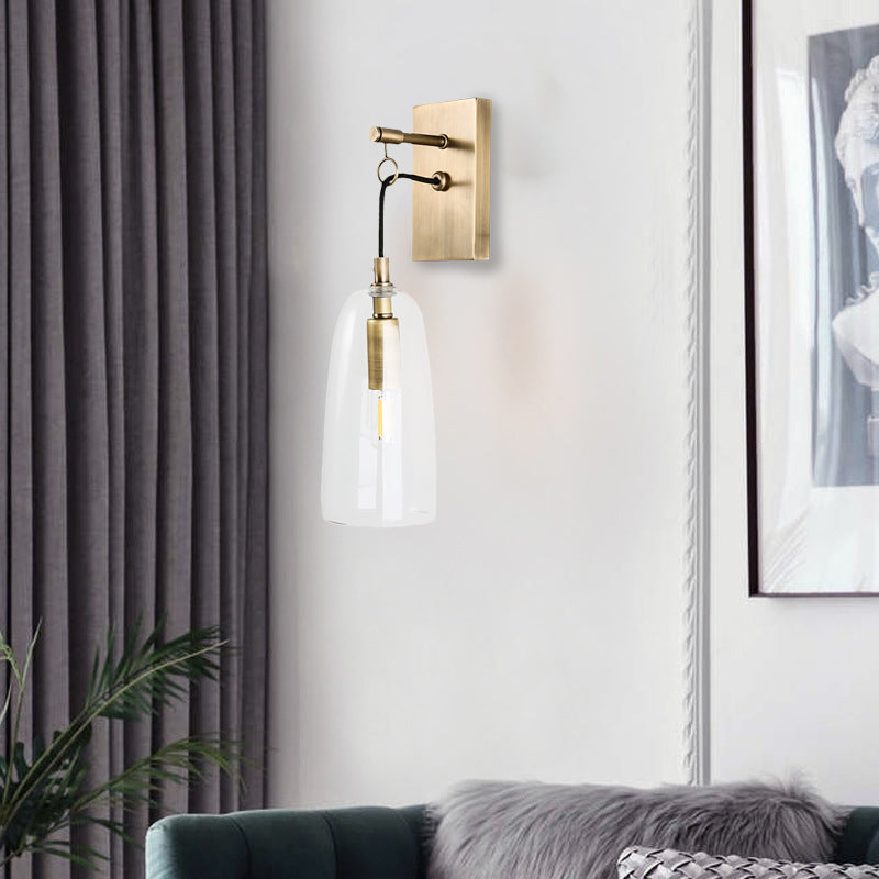 Flared Wall Mount Lamp Modern Style Clear Glass 1 Light Gold Sconce Light Fixture