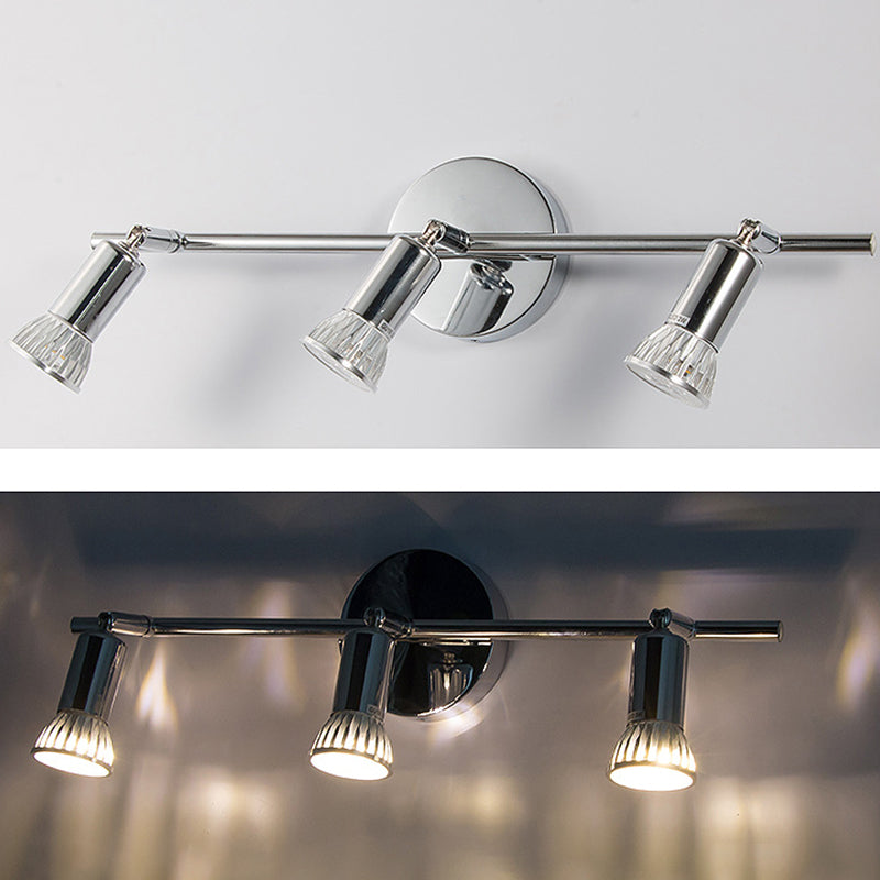 3-Lights Adjustable LED Mirror Light Simplicity Style Stainless Steel Cylindrical Vanity Light in Chrome