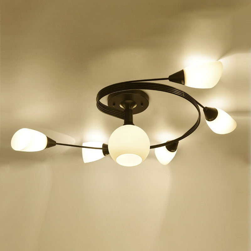 Curved Arm Flush Mount Lighting Traditional Minimalist White Glass Semi Flush Light for Bedroom