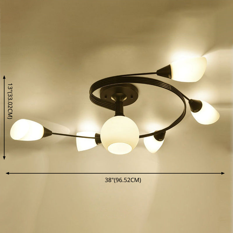 Curved Arm Flush Mount Lighting Traditional Minimalist White Glass Semi Flush Light for Bedroom