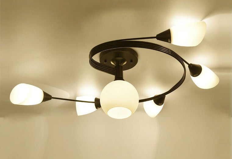 Curved Arm Flush Mount Lighting Traditional Minimalist White Glass Semi Flush Light for Bedroom