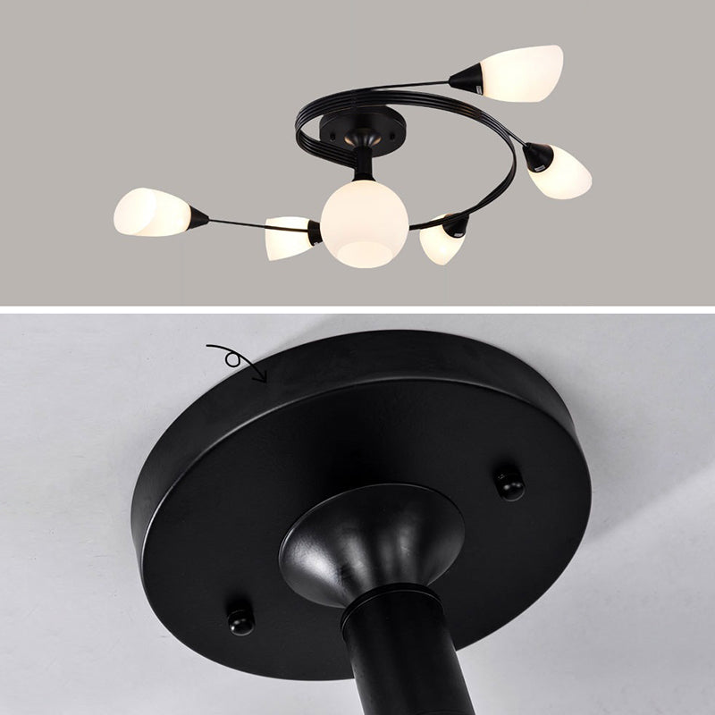 Curved Arm Flush Mount Lighting Traditional Minimalist White Glass Semi Flush Light for Bedroom