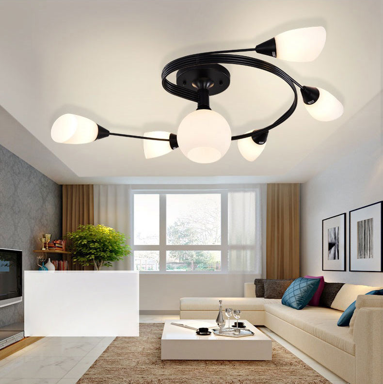 Curved Arm Flush Mount Lighting Traditional Minimalist White Glass Semi Flush Light for Bedroom