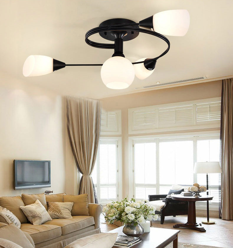 Curved Arm Flush Mount Lighting Traditional Minimalist White Glass Semi Flush Light for Bedroom