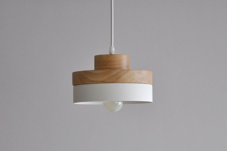 Japanese Style Wooden Hanging Lamp Metal Dome Shade Suspension Pendant for Kitchen