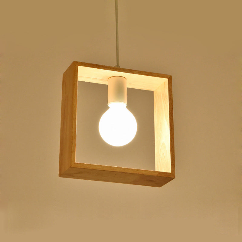 Eenvoudige geometrische houten hanger verlichtingsarmatuur enkel licht blootgesteld bolhanglicht