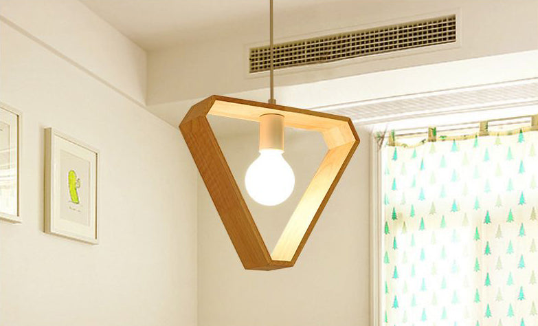 Lampada a sospensione in legno geometrica semplice Light Aibero singola Bulbo esposto a sospensione Luce sospesa