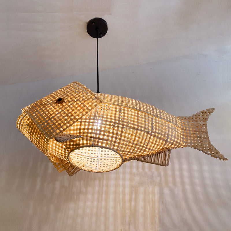 Kit lampada appesa a forma di pesce di bambù Kit contemporaneo BEIGE BEIGE APPENDENTE LUCE