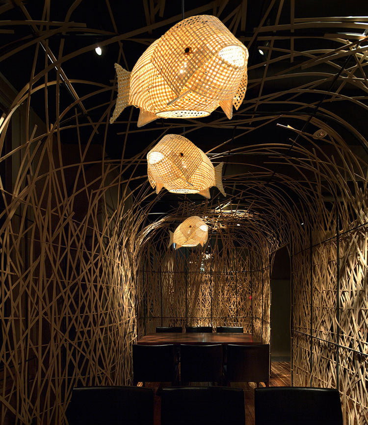 Kit lampada appesa a forma di pesce di bambù Kit contemporaneo BEIGE BEIGE APPENDENTE LUCE