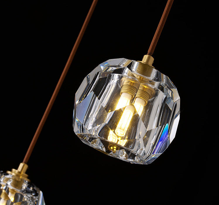 Cut Crystals Block Hanging Pendant Lights Luxury Style Pendant Light for Living Room
