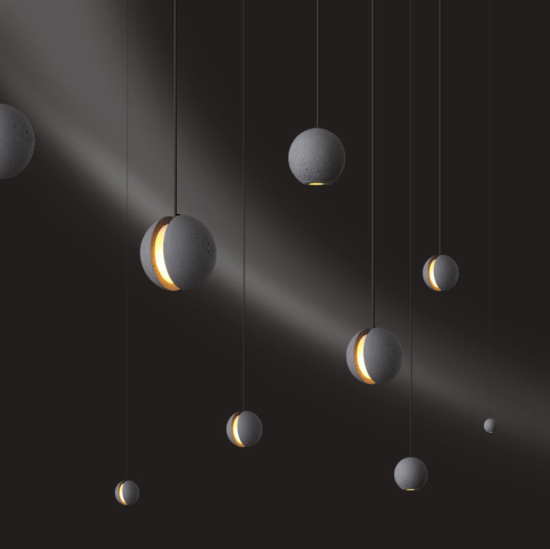 Creative LED Moon Hanging Light Fixtures Sphere Cement Hanging Lights for Indoor Decoration