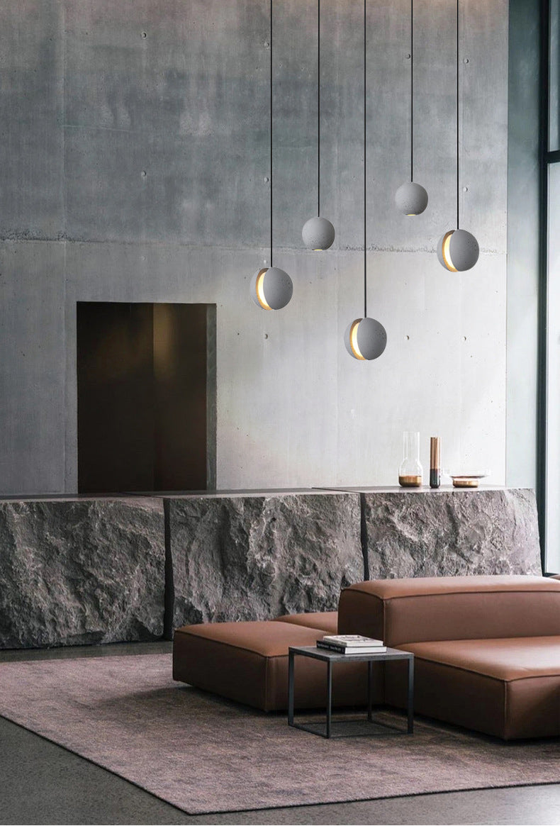 Creative LED Moon Hanging Light Fixtures Sphere Cement Hanging Lights for Indoor Decoration