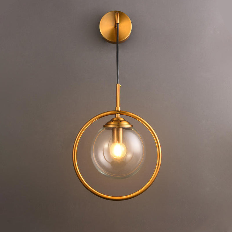 Orbit Smoke Gray/Clear/Amber Glass Wall Lamp Contemporary Single Brass Finish Sconce Light Fixture