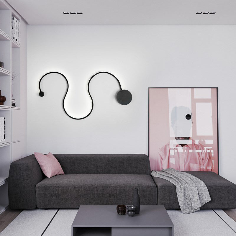 Modern Creative Simple Curved Aluminum LED Black Wall Lights