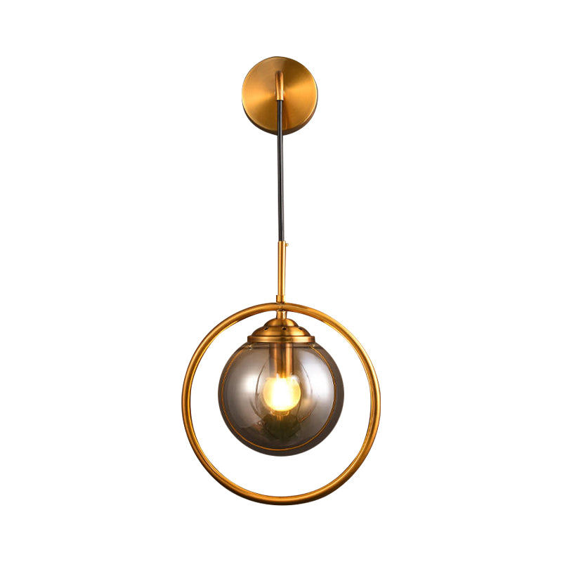 Orbit Smoke Gray/Clear/Amber Glass Wall Lamp Contemporary Single Brass Finish Sconce Light Fixture