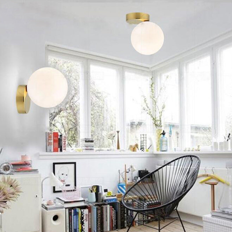 Modern Minimalist Glass Ball Wall Lamp Cream Glass 1 Head Brass Wall Light for Bedroom Living Room