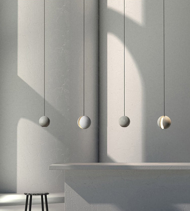 Mini Sphere Hanging Lamp Modern Cement 1 Head Restaurant Pendant Light in Grey