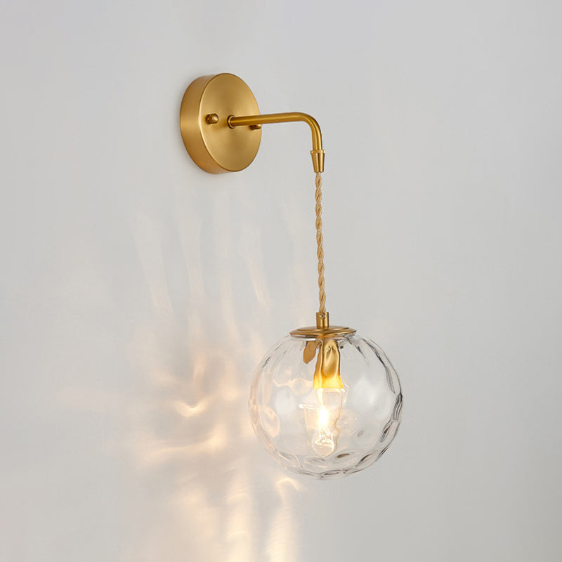 1-Light Bedside Wall Sconce Light Simplicity Brass Wall Light Fixture with Ball Water Glass Shade