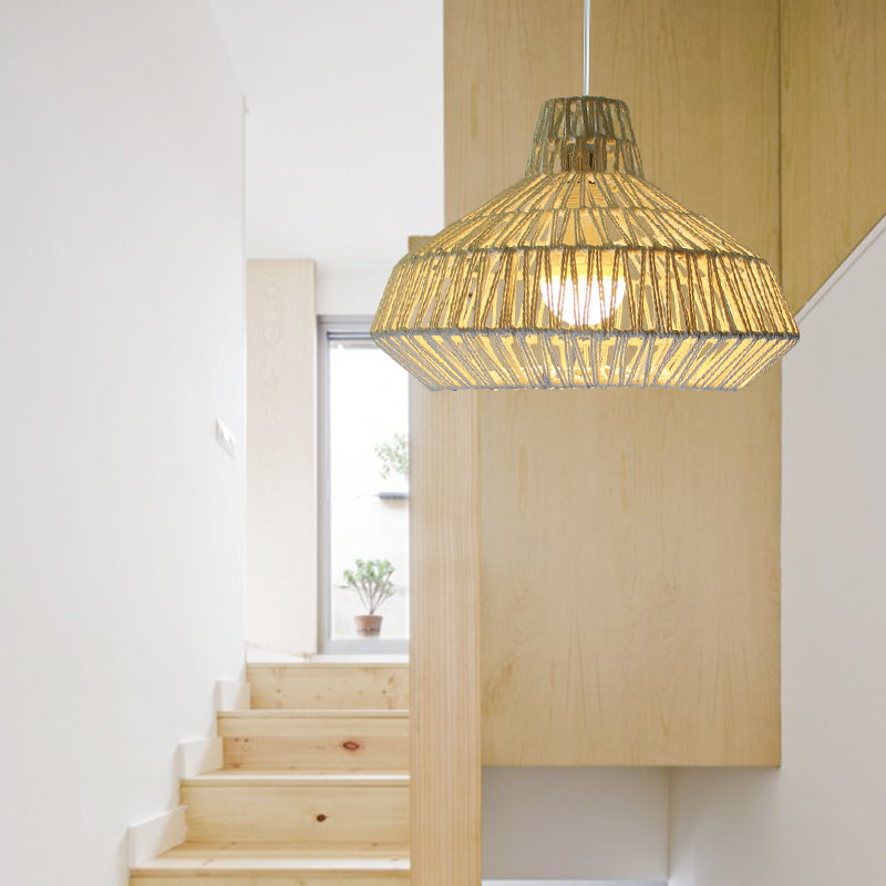 1 cabezal sala de estar lámpara colgante tradicional beige techo ligero con sombra de papel urna