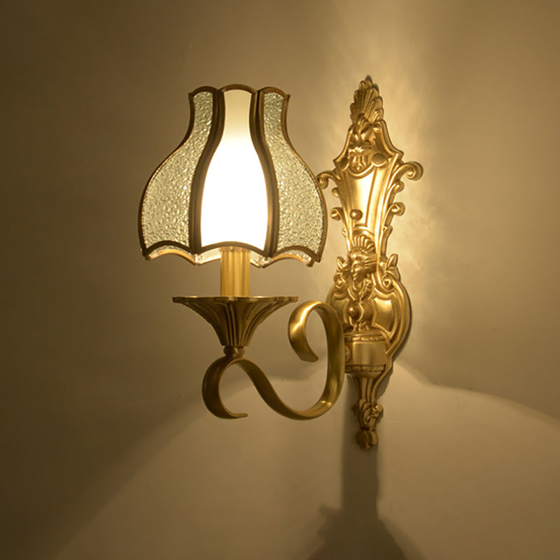 1/2 Bulbs Metal Wall Sconce Traditional Brass Scalloped Living Room Wall Light Fixture