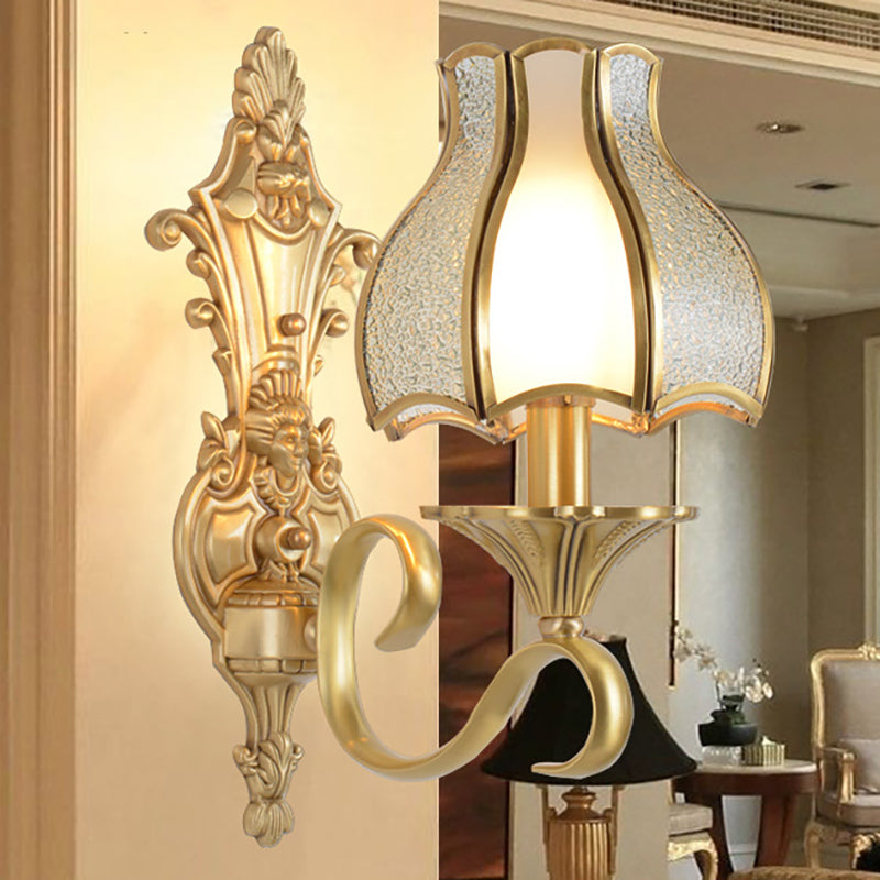 1/2 Bulbs Metal Wall Sconce Traditional Brass Scalloped Living Room Wall Light Fixture