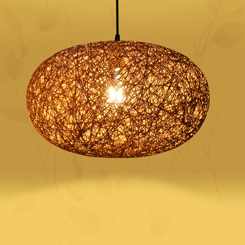 1 Bulb Handcrafted Pendant Lighting Modernist Wood Hanging Light Fixture in Coffee