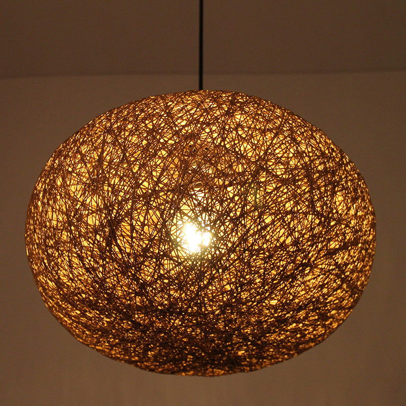 1 Bulb Handcrafted Pendant Lighting Modernist Wood Hanging Light Fixture in Coffee