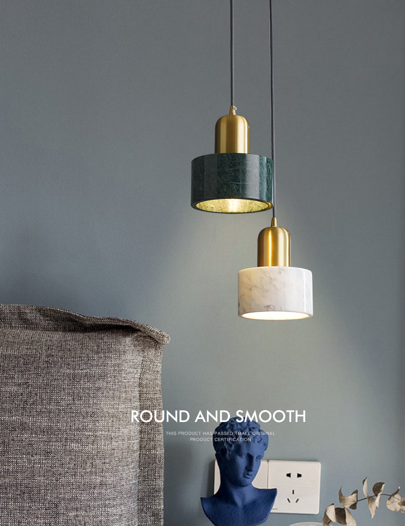 5.9 Inches Diameter Cylindrical Mini Hanging Light Modern Style Marble Single Bulb Lighting Pendant for Bedroom