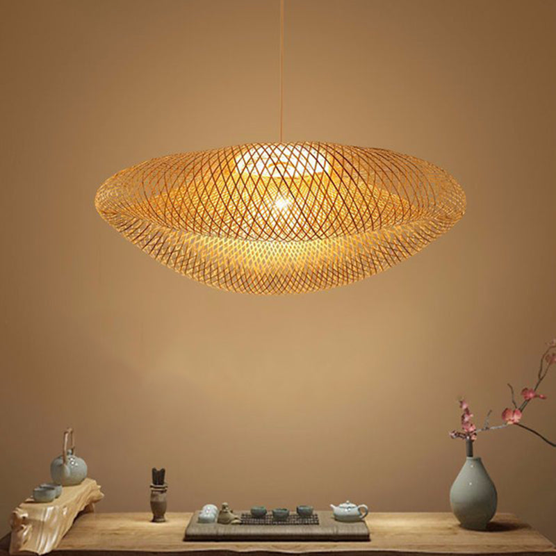 Handwebige Bambus hängend hängendes Licht 1-Licht Asiatischer Stil HABTE LEISTUNG FÜR FAUER ESSIONEN ZUHAMPLUNG