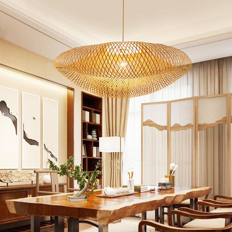 Handwebige Bambus hängend hängendes Licht 1-Licht Asiatischer Stil HABTE LEISTUNG FÜR FAUER ESSIONEN ZUHAMPLUNG