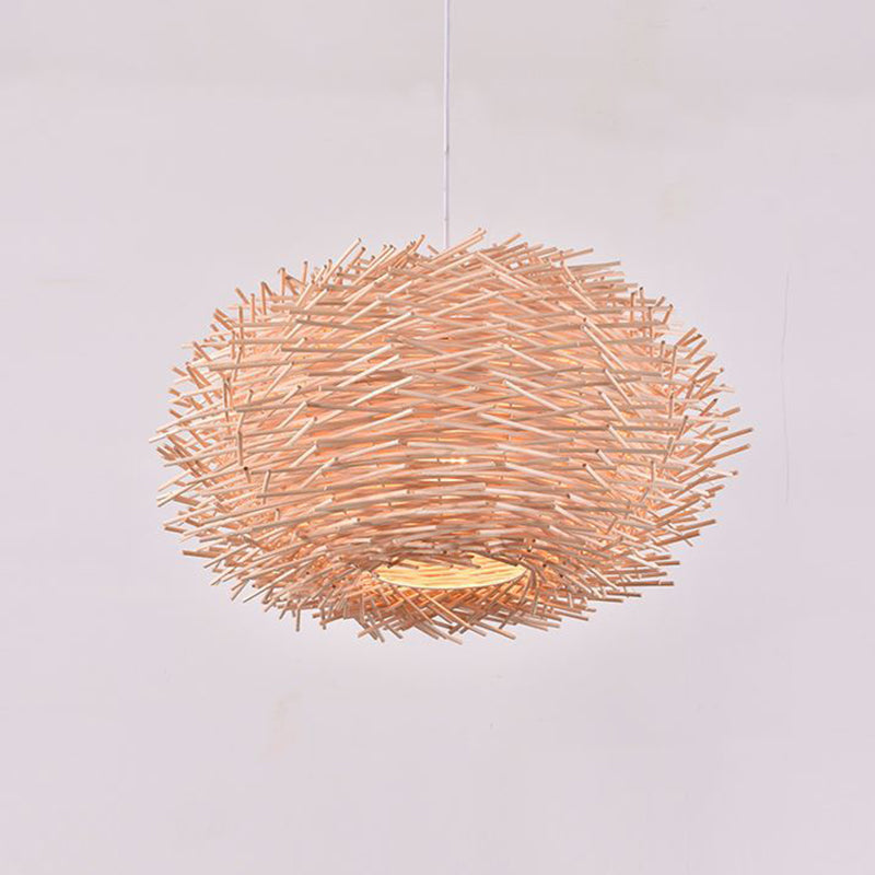 Bird's Nest Shaped Creative Hanging Light Asian Style Simplicity Bamboo Weaving Lighting Fixture with 39.3" Suspended Wire