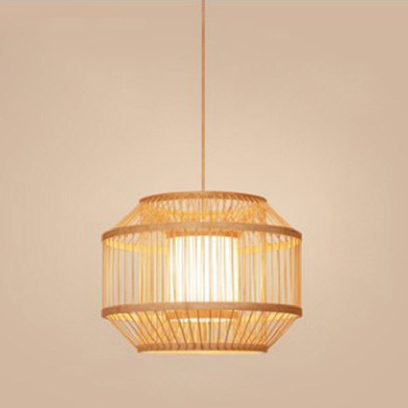 Birdcage Bamboo Weaving Lighting Pendant Japanese Style Parchment Shade 1-Light Suspended Lamp