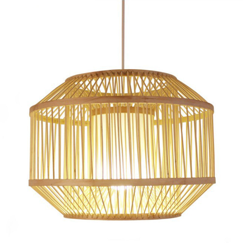 Birdcage Bamboo Weaving Lighting Pendant Japanese Style Parchment Shade 1-Light Suspended Lamp