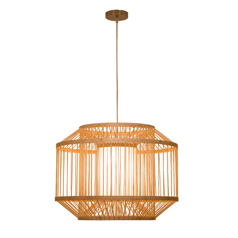 Birdcage Bamboo Weaving Lighting Pendant Japanese Style Parchment Shade 1-Light Suspended Lamp