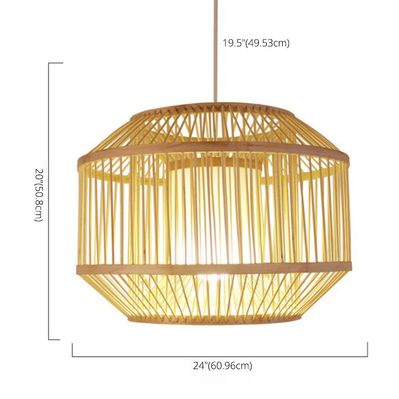 Birdcage Bamboo Weaving Lighting Pendant Japanese Style Parchment Shade 1-Light Suspended Lamp