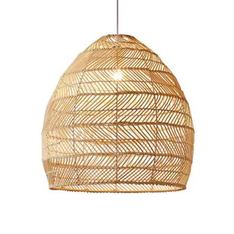 Bell Shaped Rattan Weaving Hanging Light Contemporary Style 1-Light Suspended Lamp in Beige for Dining Room