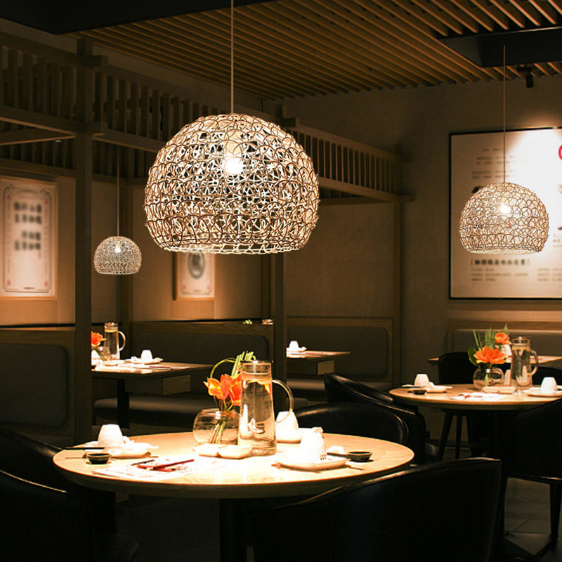 Doppeler Rattan Schatten Kuppel hängende helle asiatische Style Handwebende 1-Licht-Anhänger mit 39,3 "verstellbarer Draht