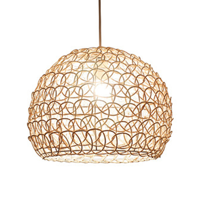 Doppeler Rattan Schatten Kuppel hängende helle asiatische Style Handwebende 1-Licht-Anhänger mit 39,3 "verstellbarer Draht