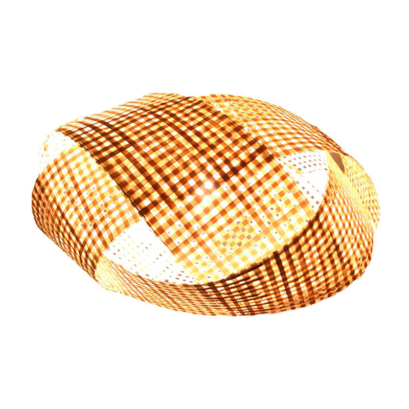 Coffee Shop Drum Hanging Light Bamboo Weaving Antique Style Single Light Pendant Light in Beige