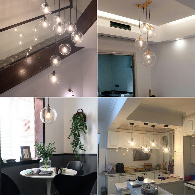 Transparent Glass Ball Suspension Light with Metallic Lamp Holder Modern Simplicity Single Light Hanging Pendant for Bedroom